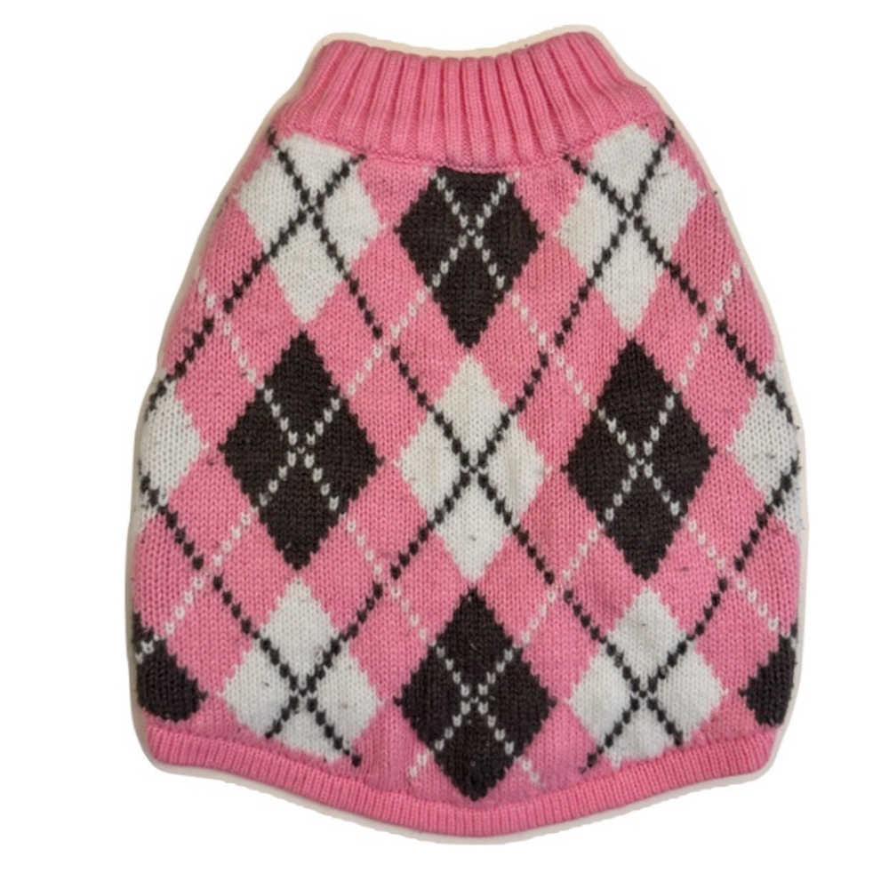 Dog Sweater 3 for 15 SALE CLEARANCE Pink and Gray Argyle Small